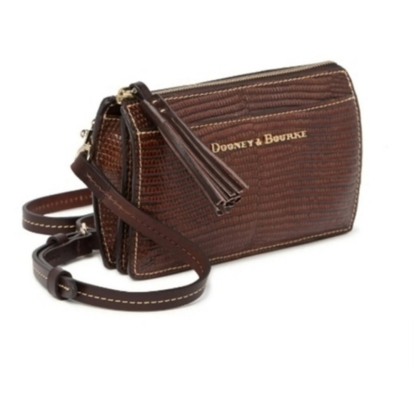 DOONEY & BOURKE Gingy Embossed Chestnut Brown Leather Crossbody Bag - Picture 2 of 12